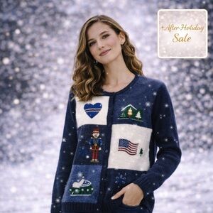 Villager Sport Vintage Patchwork Nutcracker Sweater | Size S